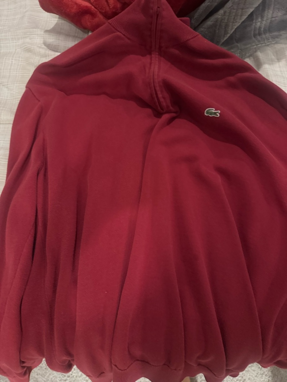 Lacoste Burgundy Zip-Up Sweatshirt with Crocodile Logo